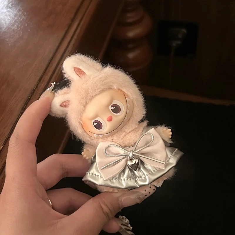 

New Suitable For Labubu Clothing 4.0 Generation 10cm Mini Doll Sweet Clothes Cute Little Silver Skirt Suit Only Clothes No Dolls