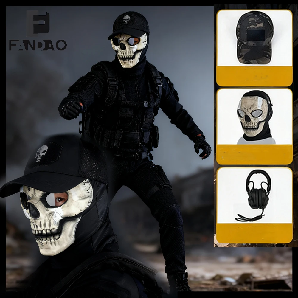 Tactical Airsoft Call of Duty COD Set with Ghost Mask Baseball Cap Communication Headphones CS Field Wargame Cosplay Equipment