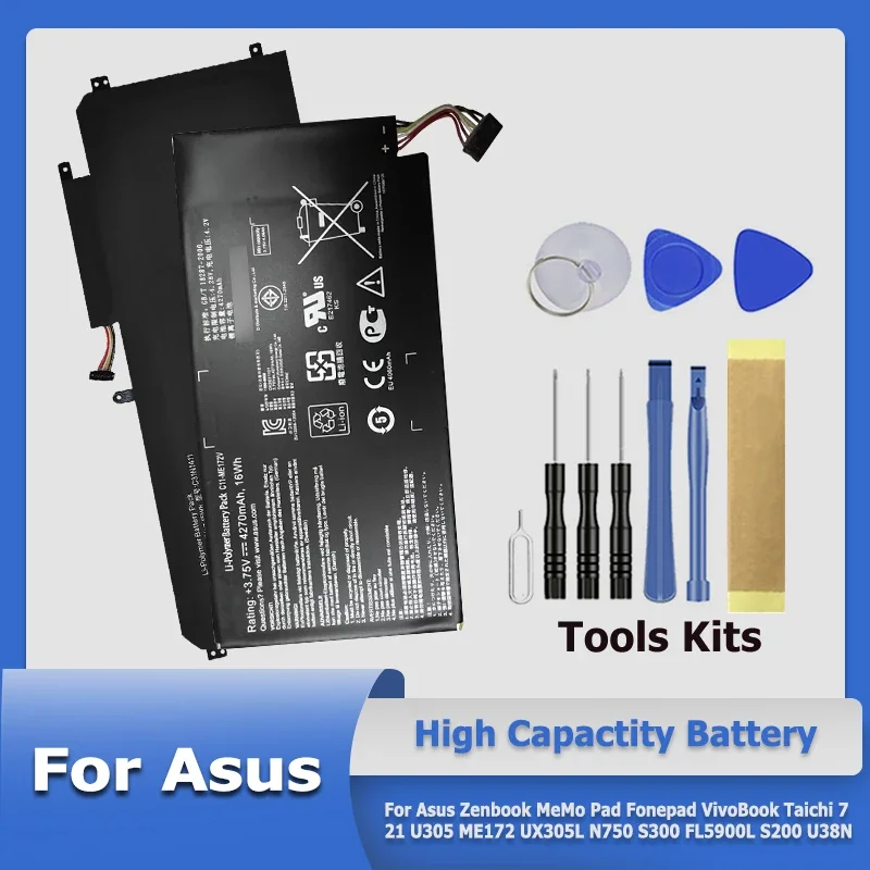 แบตเตอรี่ C32-N750 C11P1327สำหรับ Asus Zenbook MeMO Pad Fonepad VivoBook Taichi 7 21 U305 ME172 UX305L N750 S300 FL5900L U38N S200
