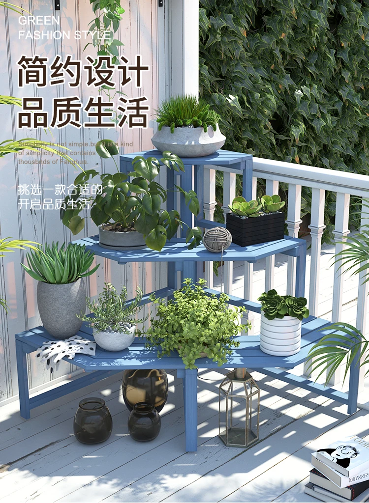 Balcony corner flower shelf outdoor corner ladder triangle multilayer corner shelf floor garden against the wall