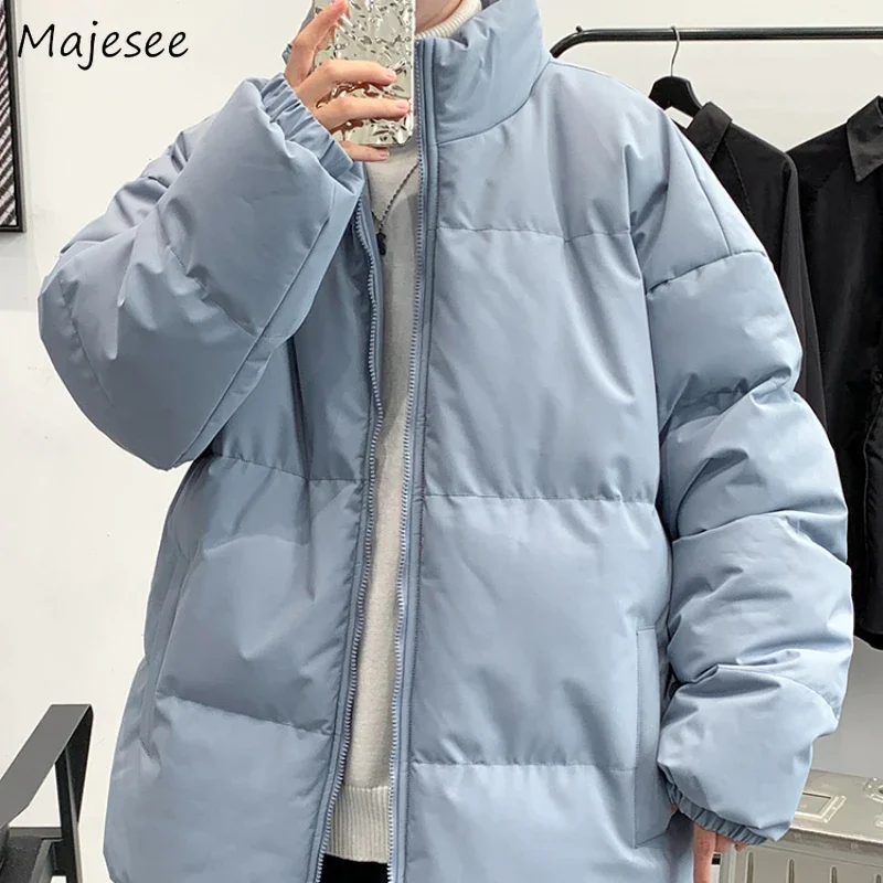 Parkas Men Plus Velvet Thicker Solid Color Keep Warm High Street Zipper Pockets Autumn Winter Loose Fashion Coats All-match Chic