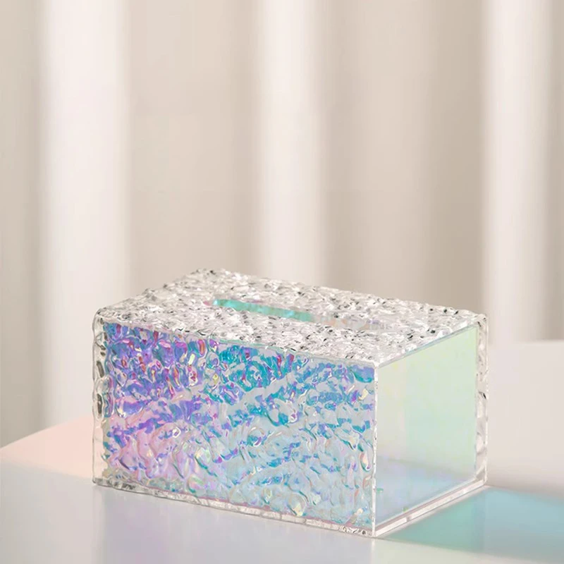

Iridescent Tissue Box Acrylic Clear Tissue Box Dispenser Cute Tissue Box Holder for Facial Napkins Bathroom Desks