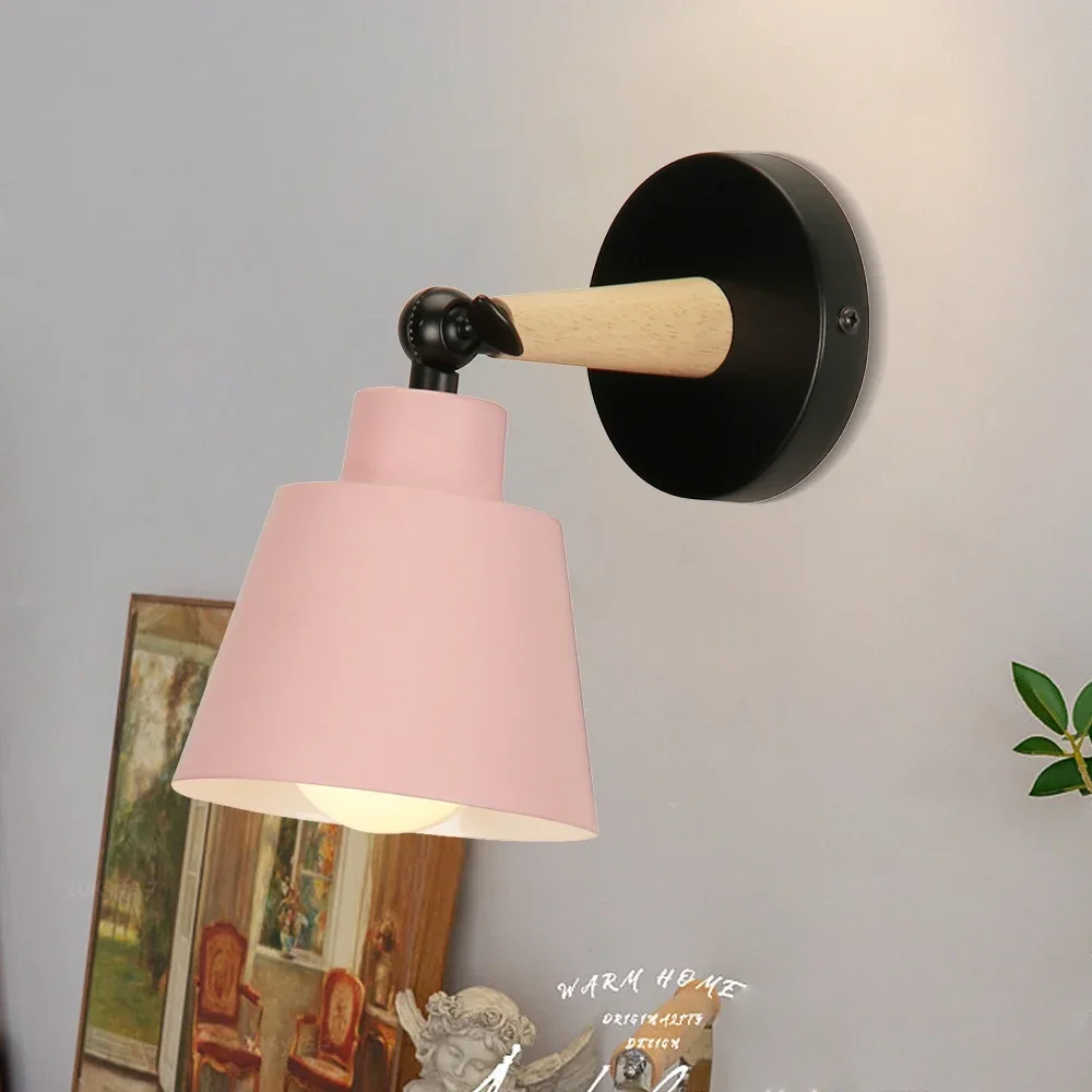 

Wall Light Nordic Solid Wood Bedroom Modern Minimalist Macaron LED Wall Lamp Creative Living Room Indoor Lighting AC85-265V
