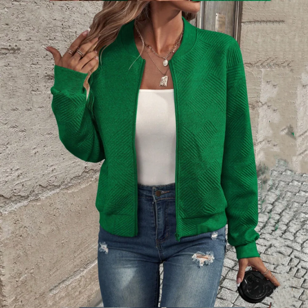 2024 Female Green Bomber Jacket For Women Autumn Sport Jacket Women's Coat Stand Collar Zipper Slim Thin Jacket Jaquetas Outwear