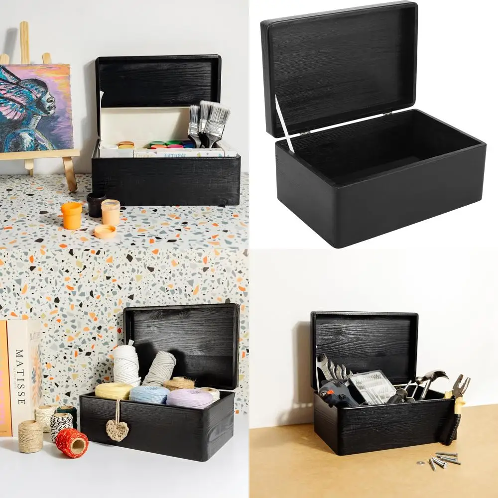 

Elegant Large Black Wooden Storage Box with Hinged Lid - 11.8x7.87x5.51 | Ideal for Gifts, Tools, Toys, Shoes, Clothes, Kitchen