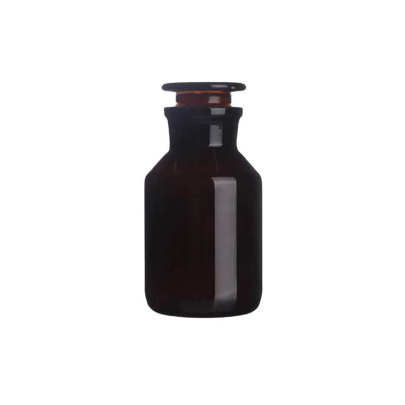 60ml 125ml 250ml 500ml 1000ml Lab Sample Glass Reagent Refillable Bottle Wide Ground Neck Jars Amber with Stopper