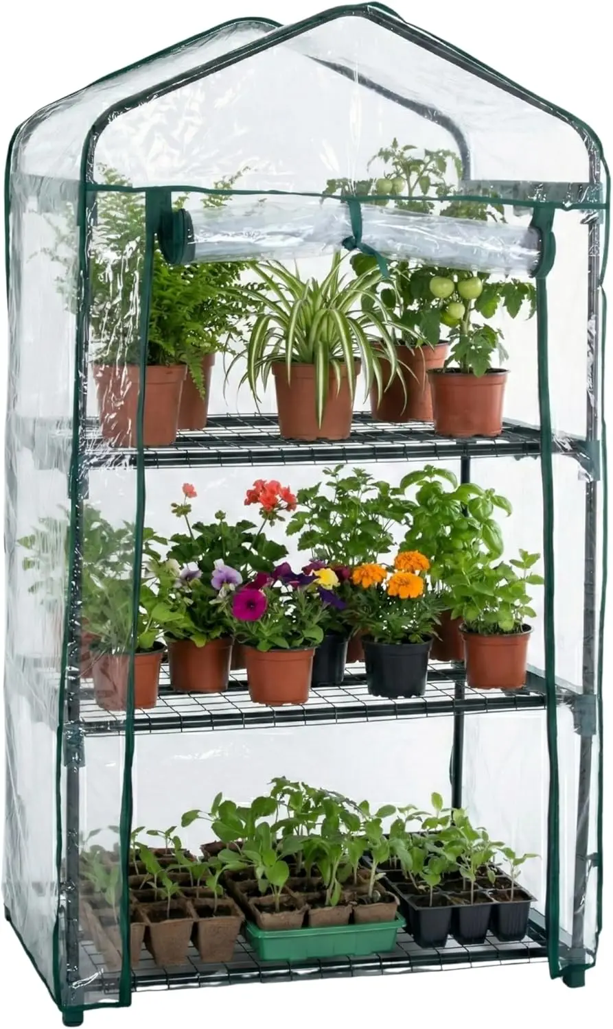 

Трехуровневая переносная теплица с антикоррозийным каркасом и ПВХ-покрытием для использования в помещении/на улице - 27,5x19x50 дюймов