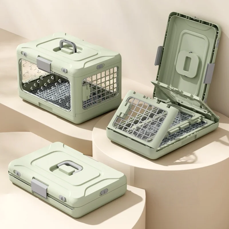 Portable Pet Folding Dog Pet Airline Crat Suitcase Out Car Carrying Large Capacity Cat Checked Transparent Box Pet Travel Cage