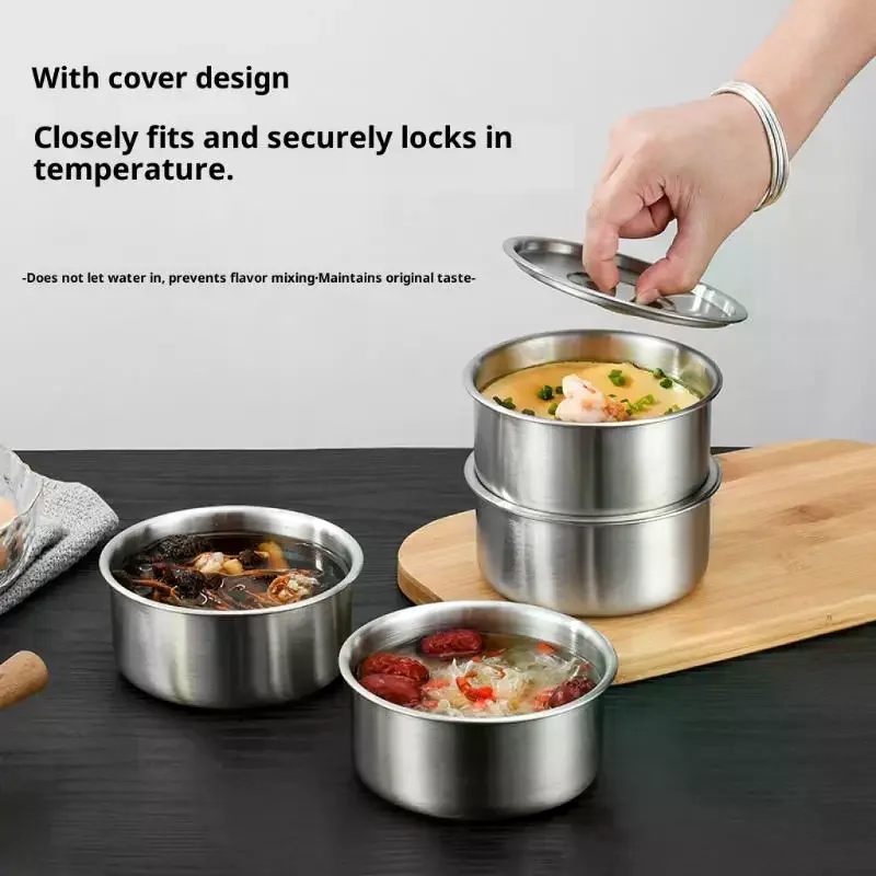 Stainless Steel Steamed Egg Bowl Ramen Rice Fruit Salad Stew Bowls With Lids Soup Cup Food Container Kitchen Tableware Supplies