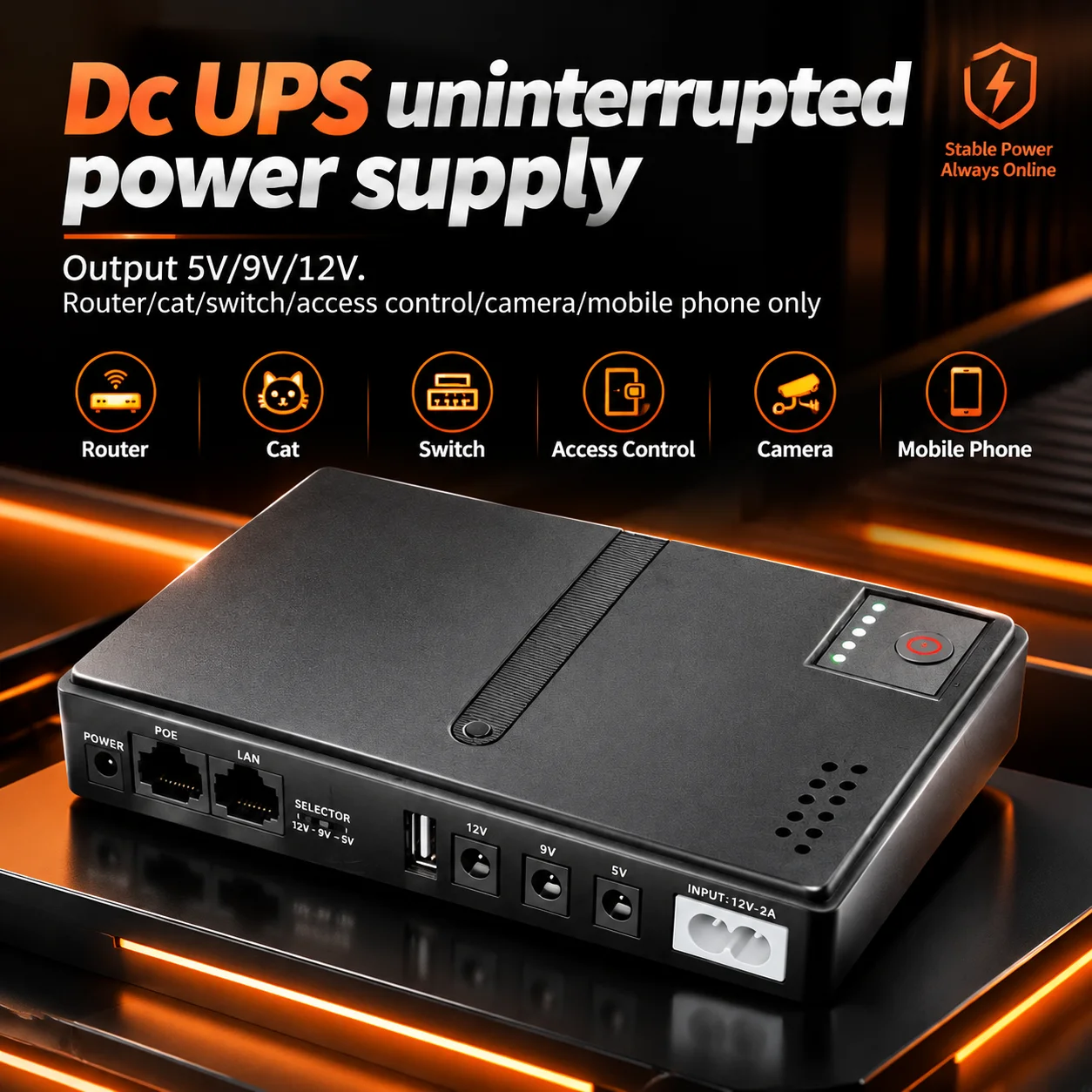 Docreate-772 1018L DC UPS Uninterruptible Power Supply Portable 5V 9V 12V 15V 24V for WiFi Router Optical Network