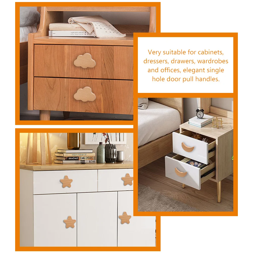 

4pcs Wooden Dresser Knobs Single Hole Cabinet Pull Handle Replacement For Drawer Wardrobe Furniture Boho Cartoon Design Home