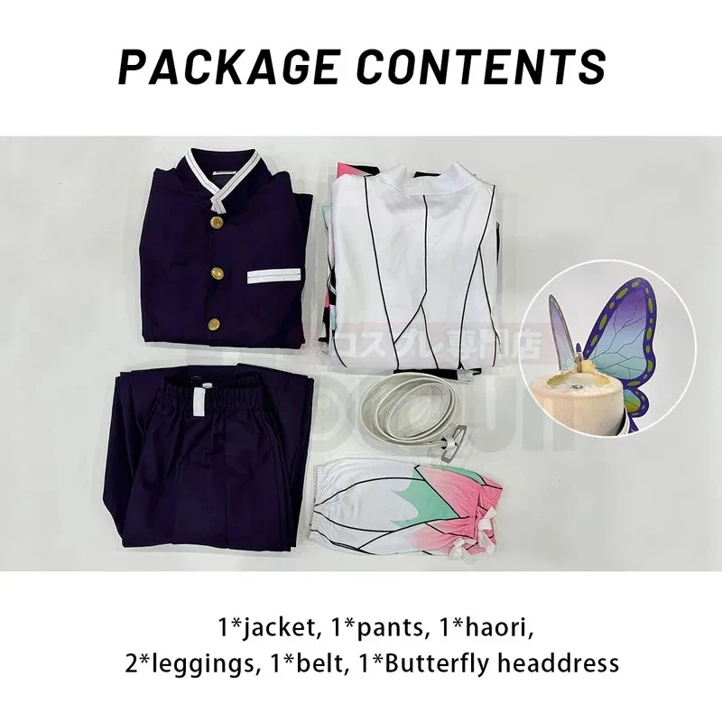 

ADFF15Anime Kochou Shinobu Cosplay Costume Wig Embroidery Purple Top Pants Haori Belt Butterfly Cos Halloween Christmas 【【【