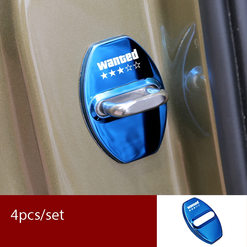 Aluminum Wanted 5 Stars Door Lock Protector Cover Anti-Rust Door Latch Cap Fit VW SEAT CUPRA Car Exterior Accessories