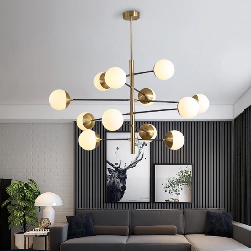 

Modern White Glass Ball Chandelier Gold Metal 6/8/12 Heads Art Decor Pendant Lights Use for Living Room Dining Room Bedroom