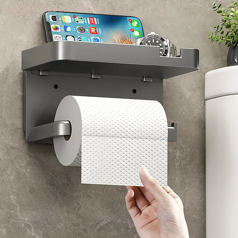All-in-One-Kunststoffregal zur Aufbewahrung von Badezimmern, Toilettenpapierhalter und Platz für Gewürzflaschen.