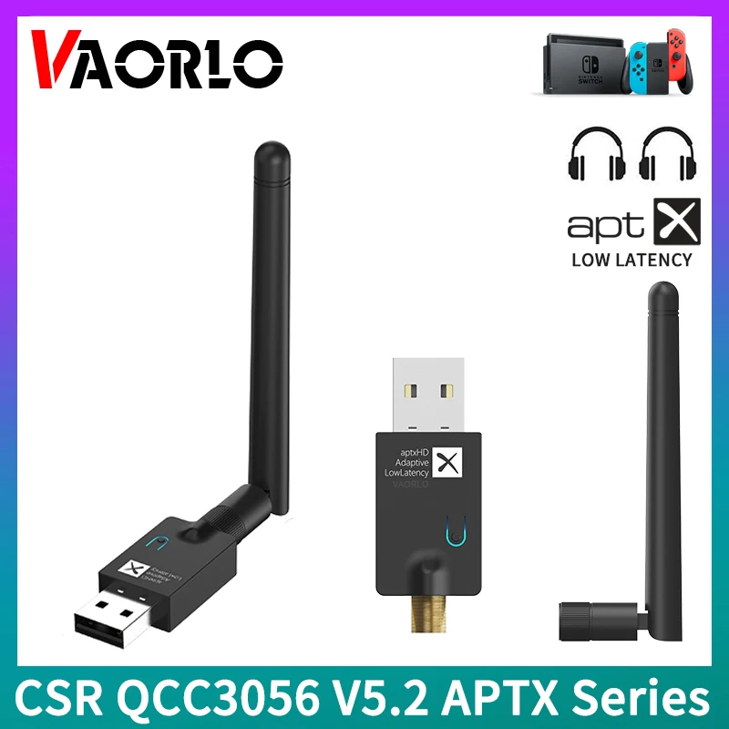 QCC3056 Bluetooth 5.2 Audio Transmitter With Mic 40ms Low Latency Multi-point Wireless Adapter For Switch PS4 PS5 Xbox TV Box PC