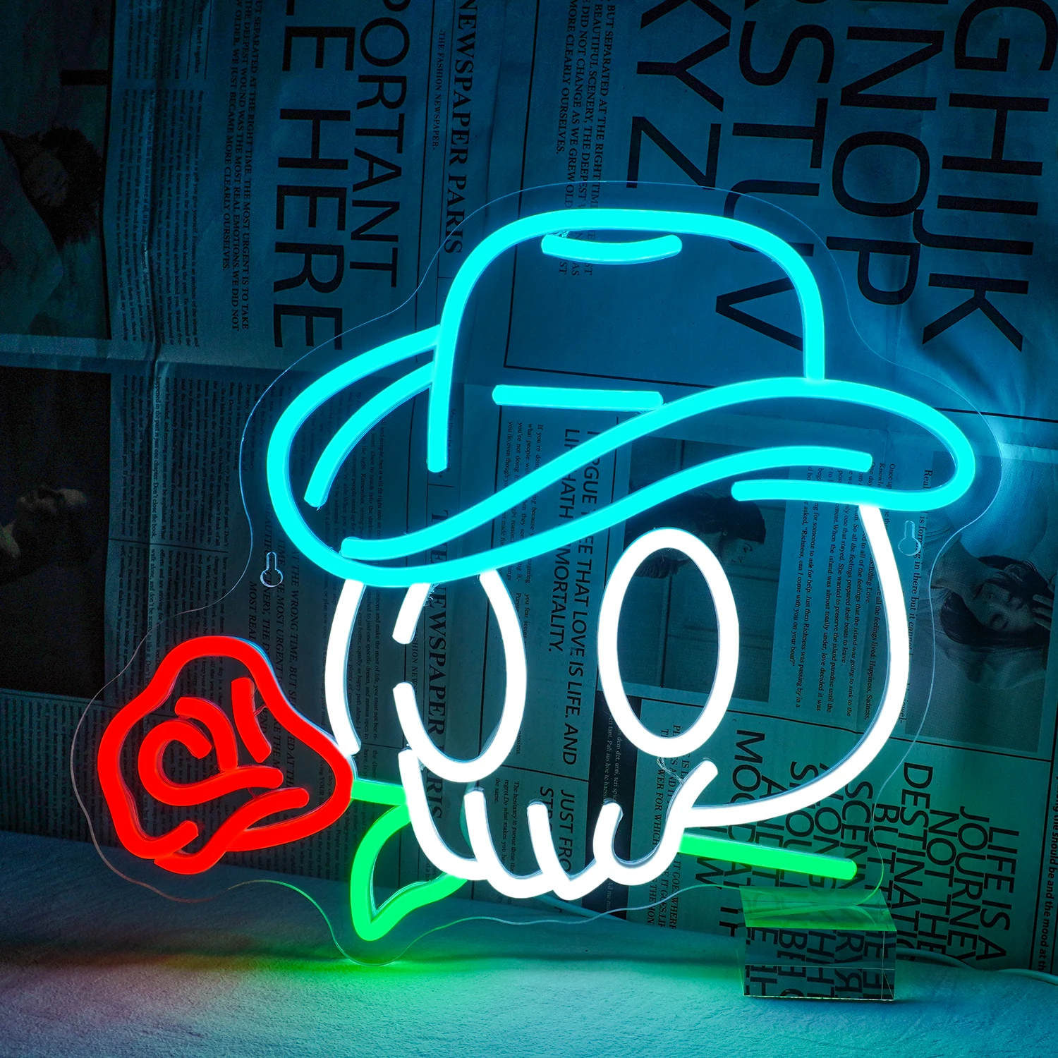 Cowboy Skull Rose Neon Sign Halloween Neon Light USB Light Up Sign for Halloween Party Bar Club Man Cave Decor Dimmable