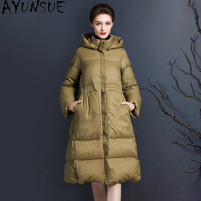 

AYUNSUE 90% White Duck Down Coat Woman Winter Puffer Jacket Thick Long Down Coats Loose Down Jackets New In Outerwears Abrigos