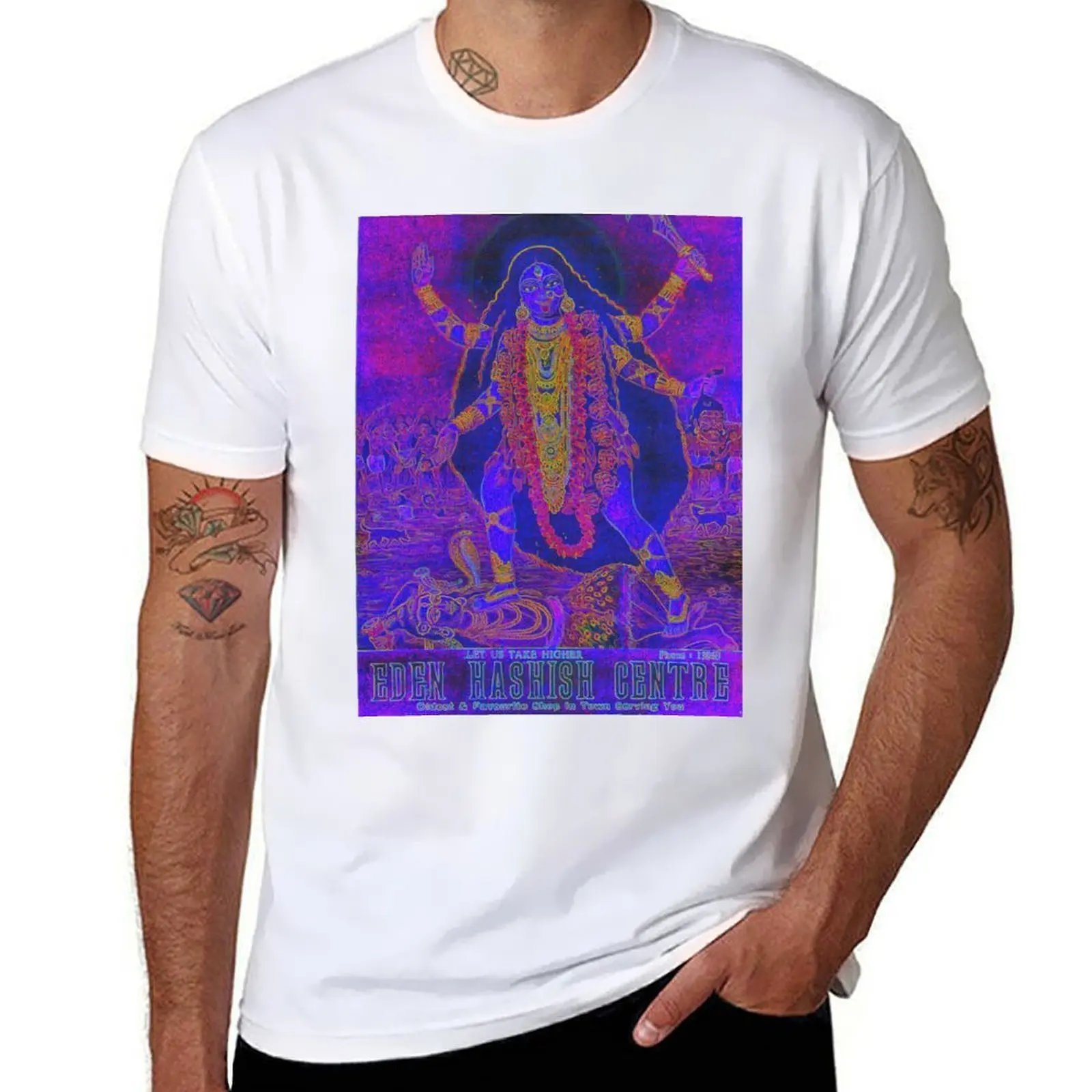 

Vintage Illustrated Psychedelic Neon Poster From Nepal - EDEN HASHISH CENTRE (Goddess Kali) T-Shirt