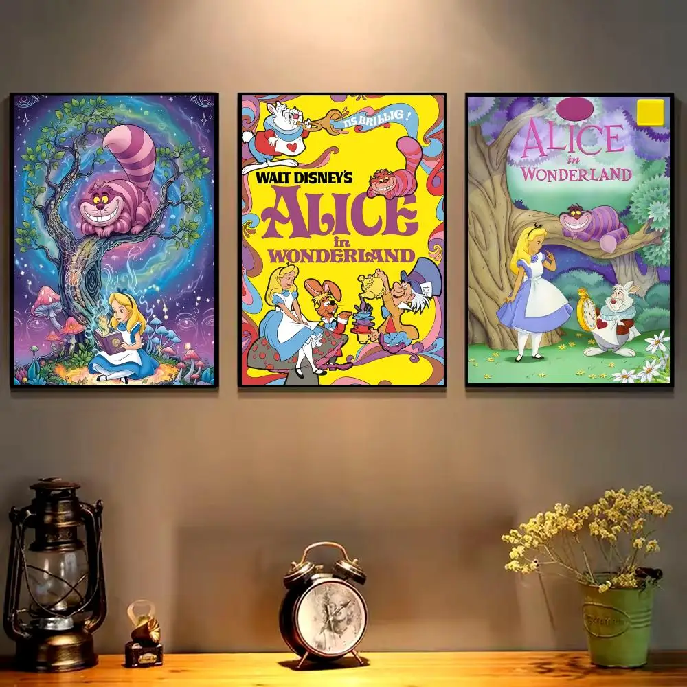 A-Alice's Adventures In Wonderland Poster Self-adhesive Art Waterproof Paper Sticker Coffee House Wall Decor view 4