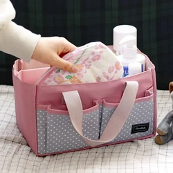 Pink canvas storage bag, hand-held partition, large capacity mother and baby bag, food storage bag