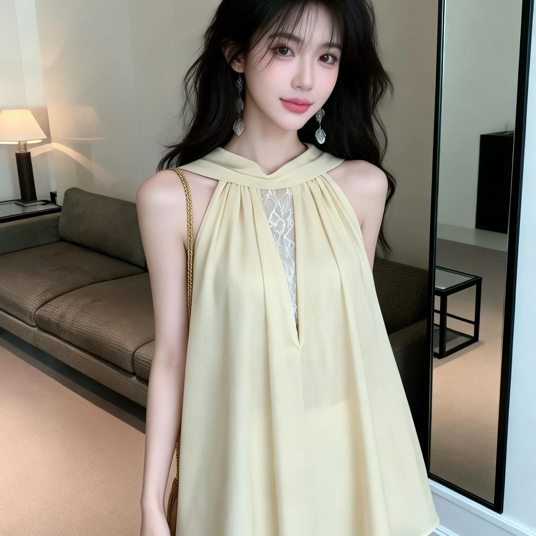 

Elegant Lace Trim Splice Sleeveless Top Slimming Design Summer New Style Women's Fashion Daily Wear Regular Length Shirt