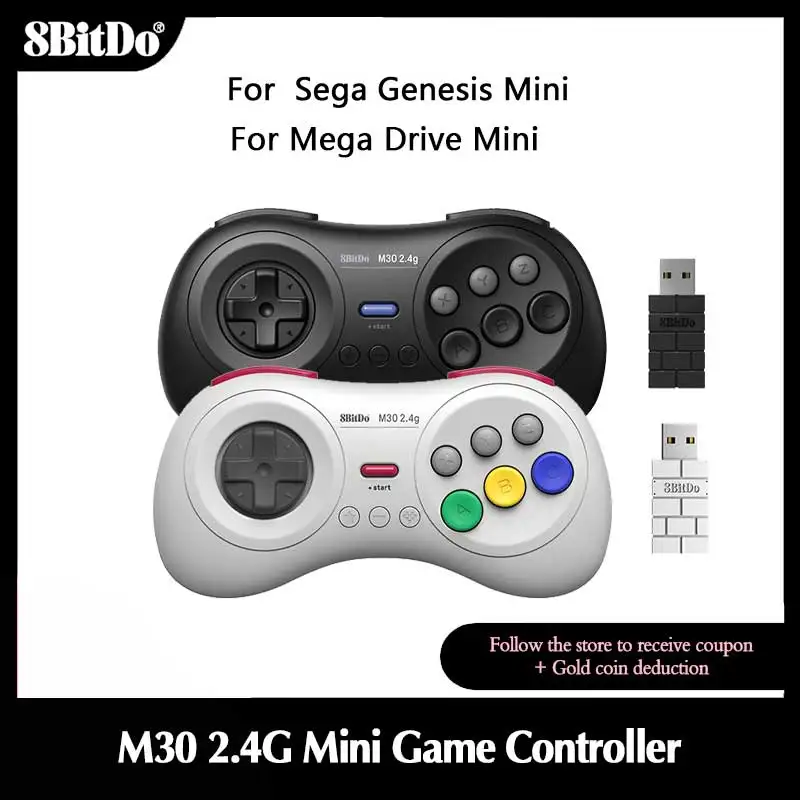 Controlador de Jogo Mini 8BitDo M30 2.4G, Acessórios para Jogos, Gamepad para Sega Genesis Mini e Mega Drive Mini