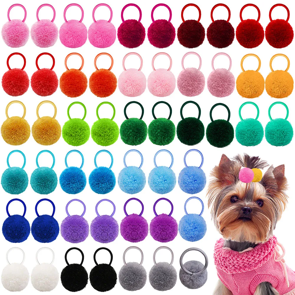 Pets Dogs Cats Solid Pompoms Hair Bow Cute Hair Bows Girl Puppy Hair Rubber Bows Dog Hair Accessories Puppy Hair Care Supplies