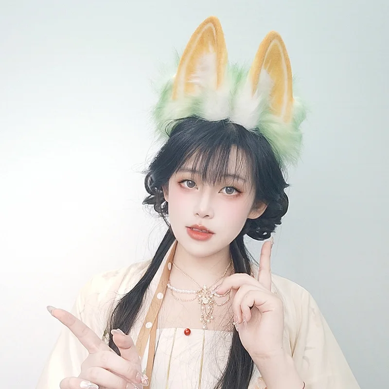 عصابة رأس على شكل آذان حيوانات واقعية للهالوين |   لوليتا آذان أرنب مصنوعة يدوياً KC + مجموعة ذيل للحفلات التنكرية