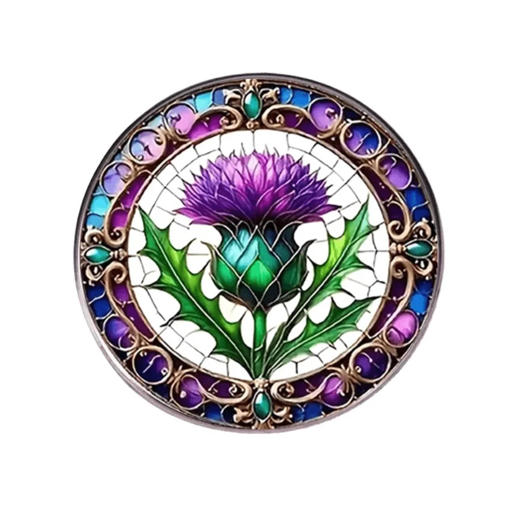 Broche Retro con Forma de Cardo Escocés, Superficie Curva con Efecto de Goteo, Pin de Cardo Escocés, Accesorio Decorativo para Disfraces y Banquetes