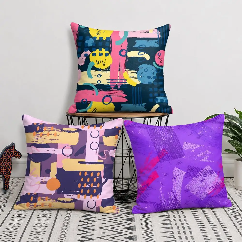 Watercolor Brush Stroke Cushion Cover Silky Short Plush Invisible Zipper Dustproof Sofa Pillow Case For Home Decor