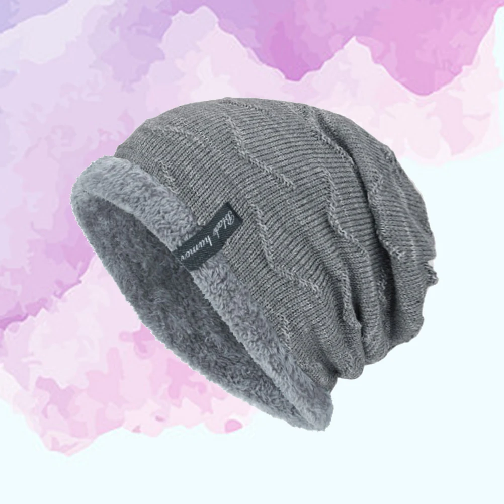 

Winter Knit Thick Warm Beanies Men Hats Soft Brim Mark Men'S Hat Outdoor Cycling Caps for Cold Weather
