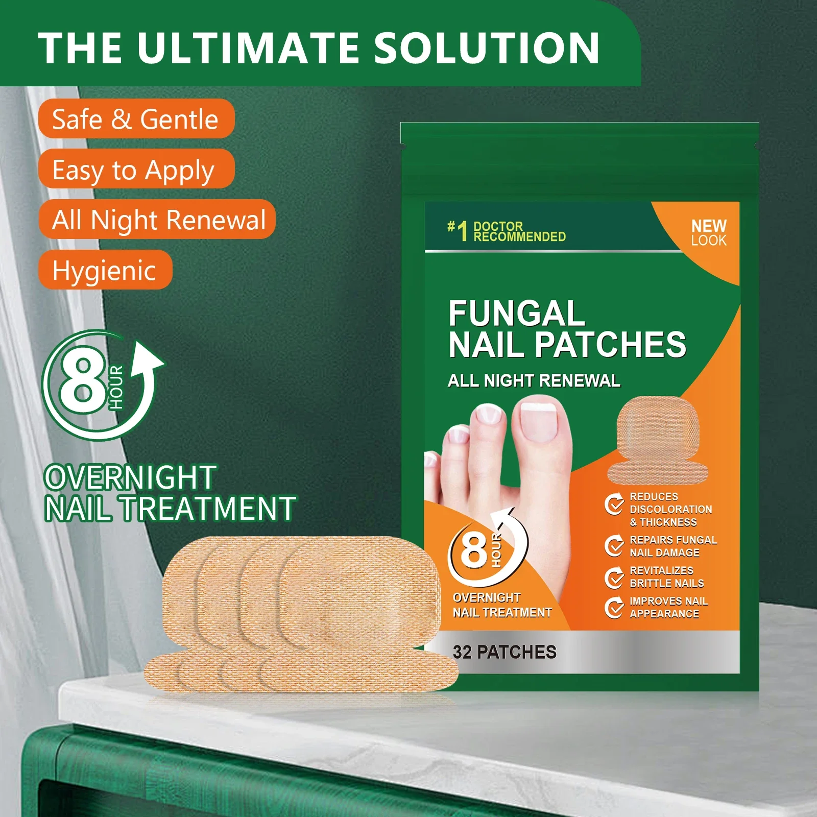 32 Stück Pilzreparatur-Nagelflicken. Reparieren Sie beschädigte Nägel. Verbessern Sie das Nagelaussehen. Stärken Sie spröde Nägel