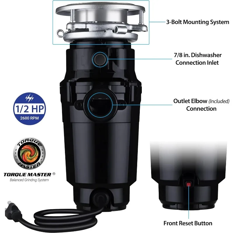 Aço inoxidável Food Waste Grinding System, eliminação de lixo preto, 10 US-WM-058-3B, 1, 2 HP Economia, preto