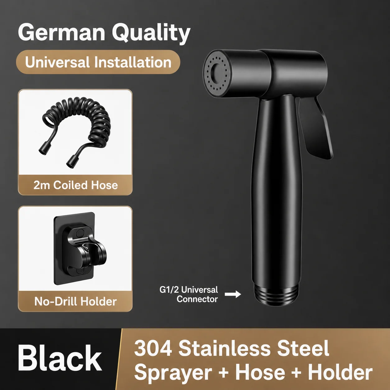 304 Edelstahl Bidet-Sprühgerät Hochdruck-Handbrause Toiletten-Shattaf-Sprühpistole für Badezimmerreinigung und Tierwäsche G1/2 Anschluss