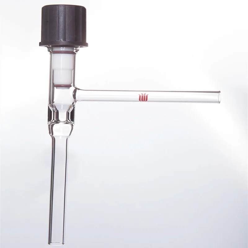 High vacuum PTFE valve with O-ring at the top, 90 degree, VALVE, HIGH VACUUM, PTFE, O-RING, 90°, Borosilicate glass, S55