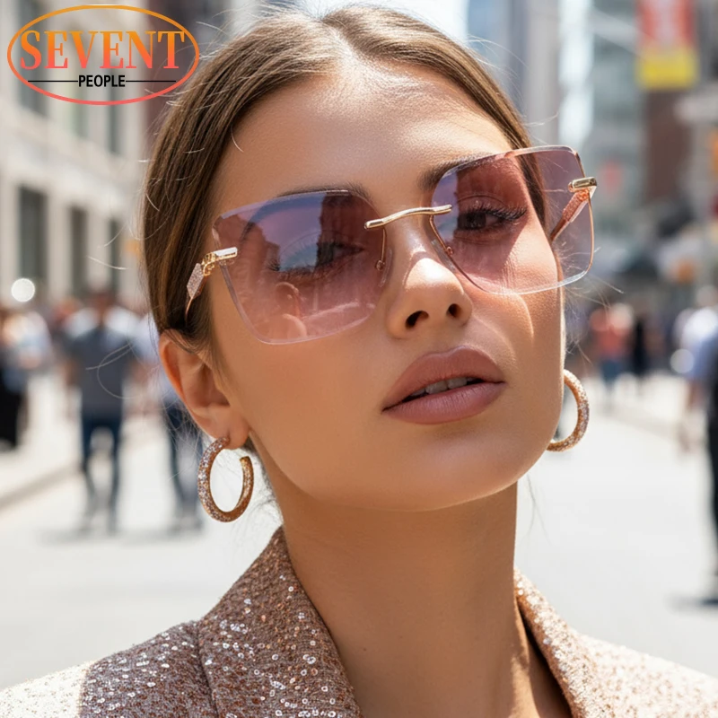 المتضخم مربع بدون شفة النظارات الشمسية اللونية النساء 2025 العلامة التجارية الفاخرة نظارات الكمبيوتر مكافحة الضوء الأزرق النظارات UV400 الظل #5