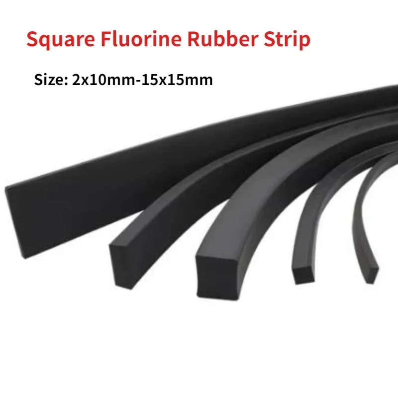 1M Black Solid FKM Fluorine Rubber Square Strip 2x10-15x15mm Acid Alkali High Temp Oil Resistant Seal for Automotive Chemical