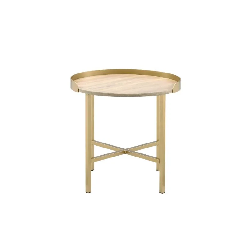 Round Coffee Table with Light Wood Top Gold Metal Frame Modern Living Room Center Table Home Furniture for Decor and Daily Use