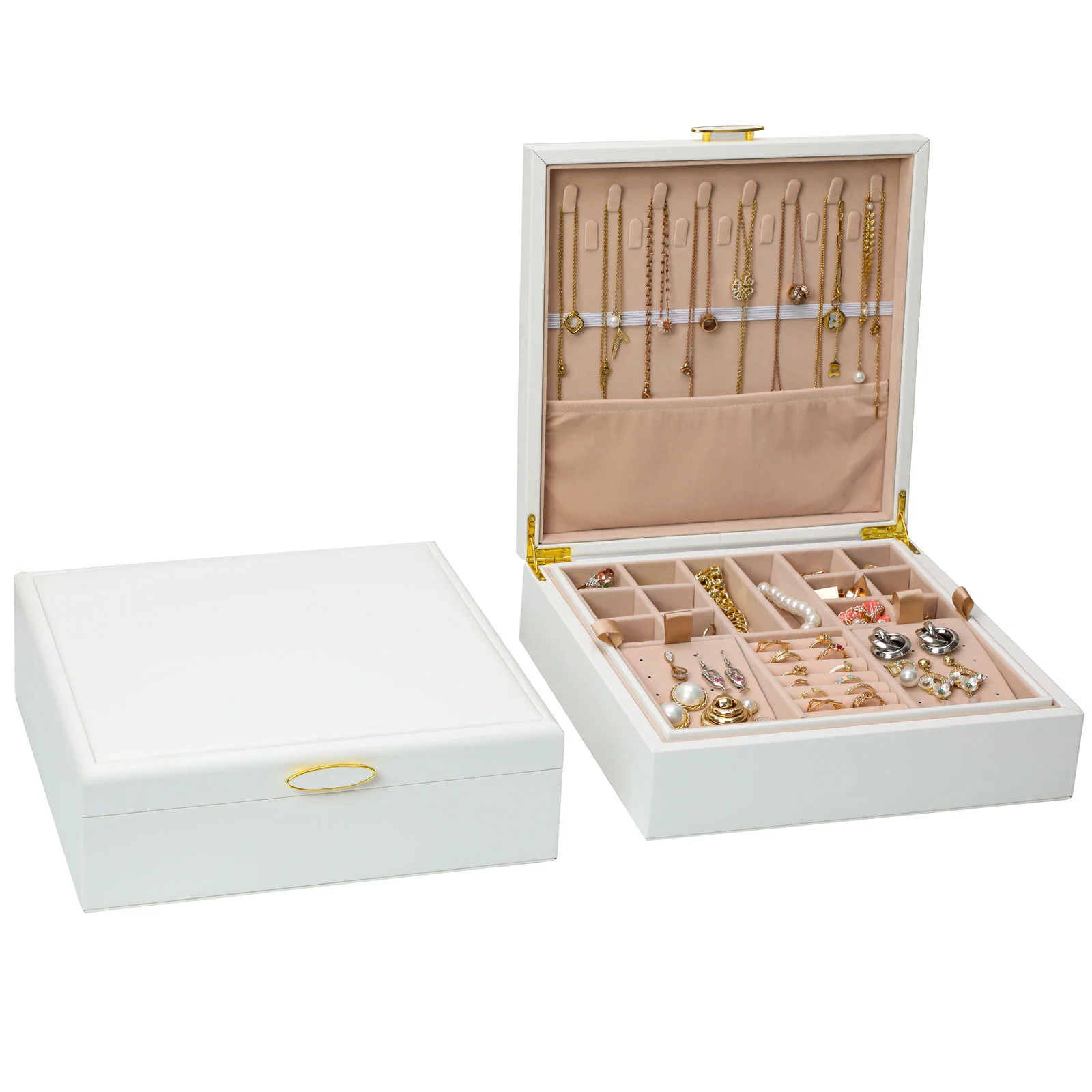 1pc Elegant Double Layer Jewelry Storage Box With Lock For Ring Necklace Earring Organizer Display For Case