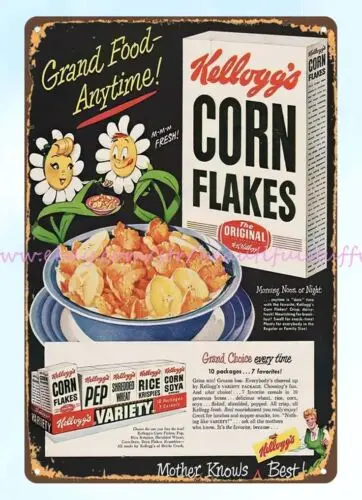 1940s corn flakes grand food anytime cereal kellogg's metal tin sign wall decals