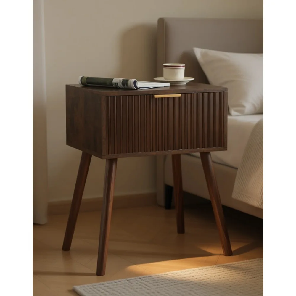 

Прикроватная тумбочка в стиле Mid-Century Modern, маленький приставной столик, акцентный элемент для спальни, с ящиком, в деревенском стиле, коричневый
