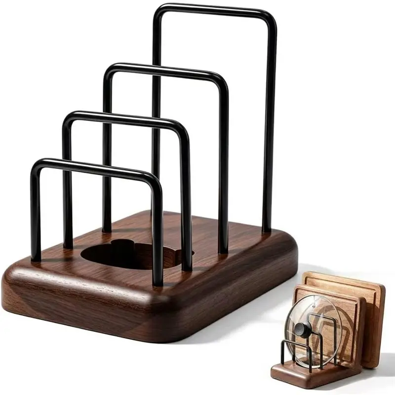 HOT-Chopping Board Rack With Walnut Base-For Home& Garden 3 Slot Stand, Baking Trays Pans Plates Cabinet Storage Divider Accesso