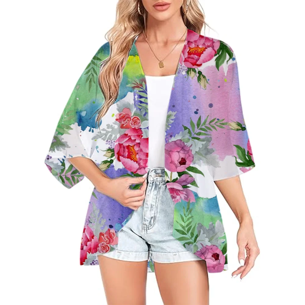 New Summer V Neck Kaftan Beach Cover Up Summer Women Beachwear Cotton Tunic Oversize Bikini Cover-ups loose printed dress