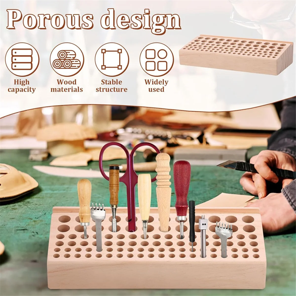 AAA87 98 Holes Leather Craft Tool Holder, Leather Working Tool Holder,for Leather Working and Punch Tools Organizer Storage
