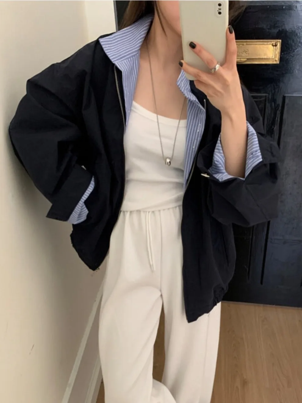 Chaqueta Informal Hoada con Forro a Cuadros Vintage Chic JL, Cuello Alto, Diseño Interior para Mujeres Jóvenes, Ropa de P...