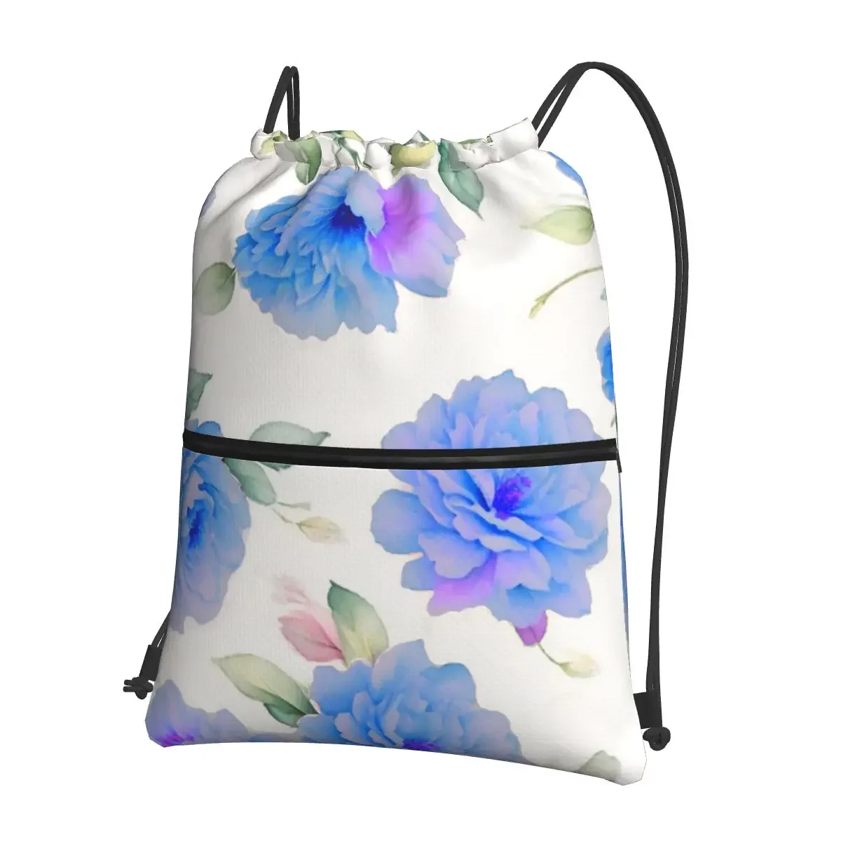 Romantic Vintage Blue Lavender Lilac Pink Flowers Floral Portable Backpacks Drawstring Bag Book Bags For Travel Sport Man Woman