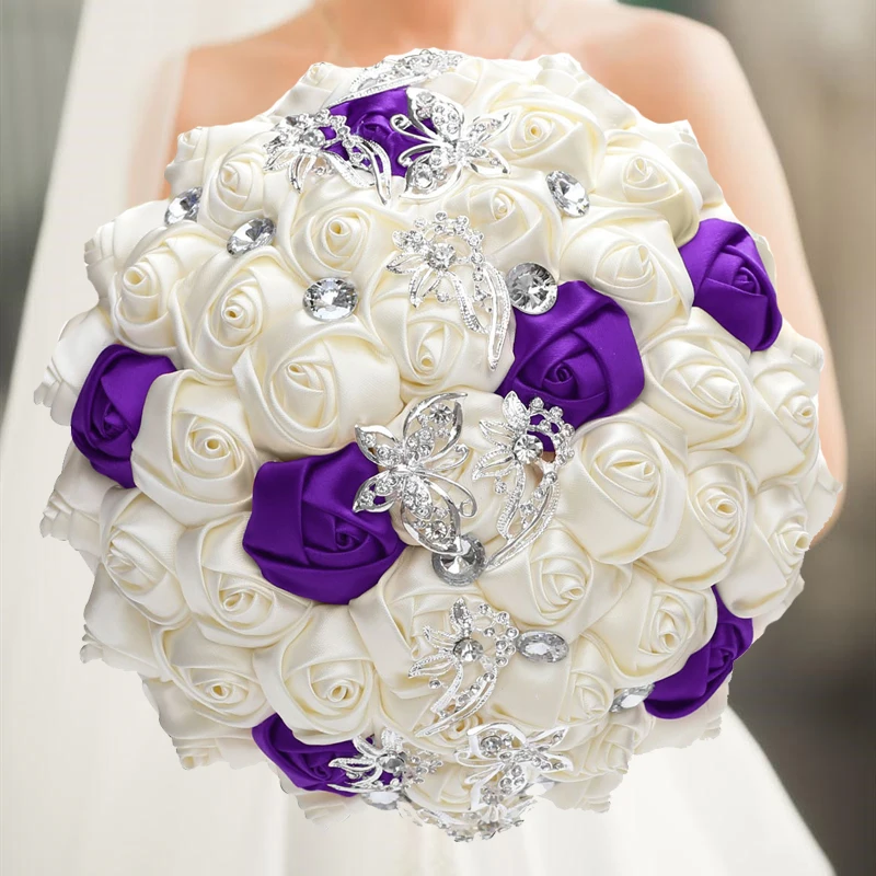 

1pc/lot Purple Wedding Bouquet with Sliver Diamond