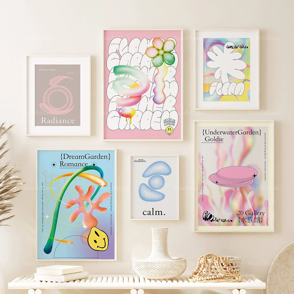 Whimsical Abstract Print, Balanced Abstraction, Greece, Garden, Psychedelic, Pink Rave Techno, Fashion Aesthetic Poster