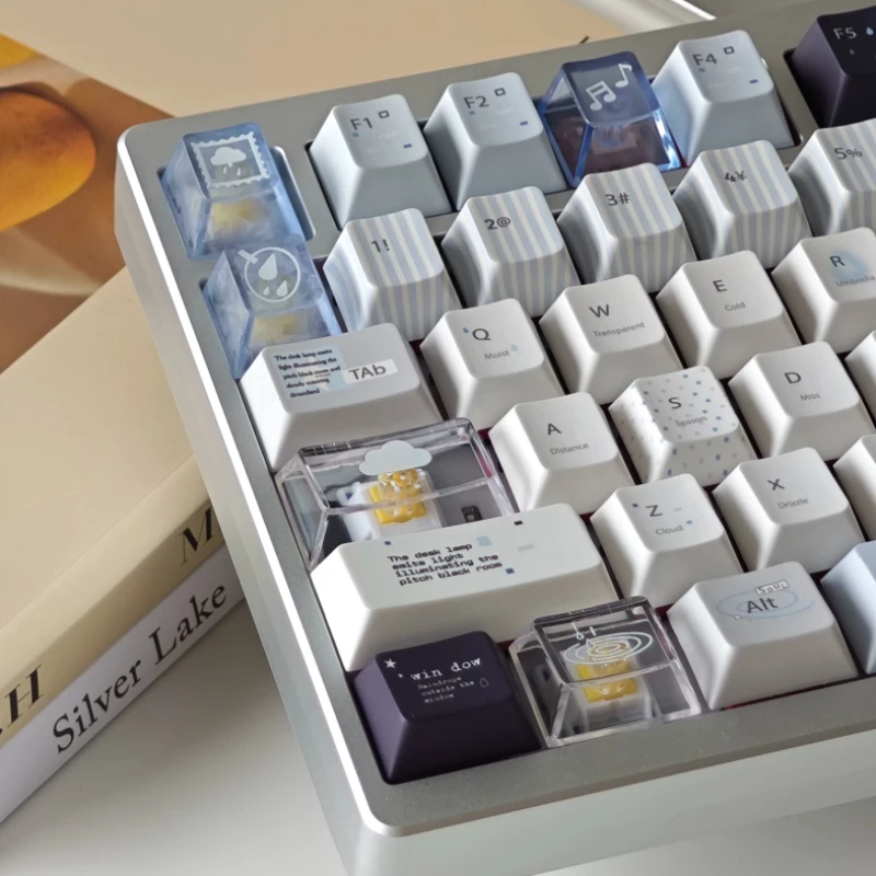 Listening To The Rain Theme Keycaps Set PBT/PC Cherry Profile Sublimation Custom Original Handmade for Keyboard Accessories DIY